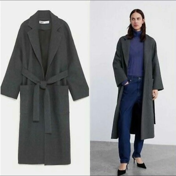Zara Jackets & Coats Zara Manteco Wool Long Maxi Wrap Coat Grey
